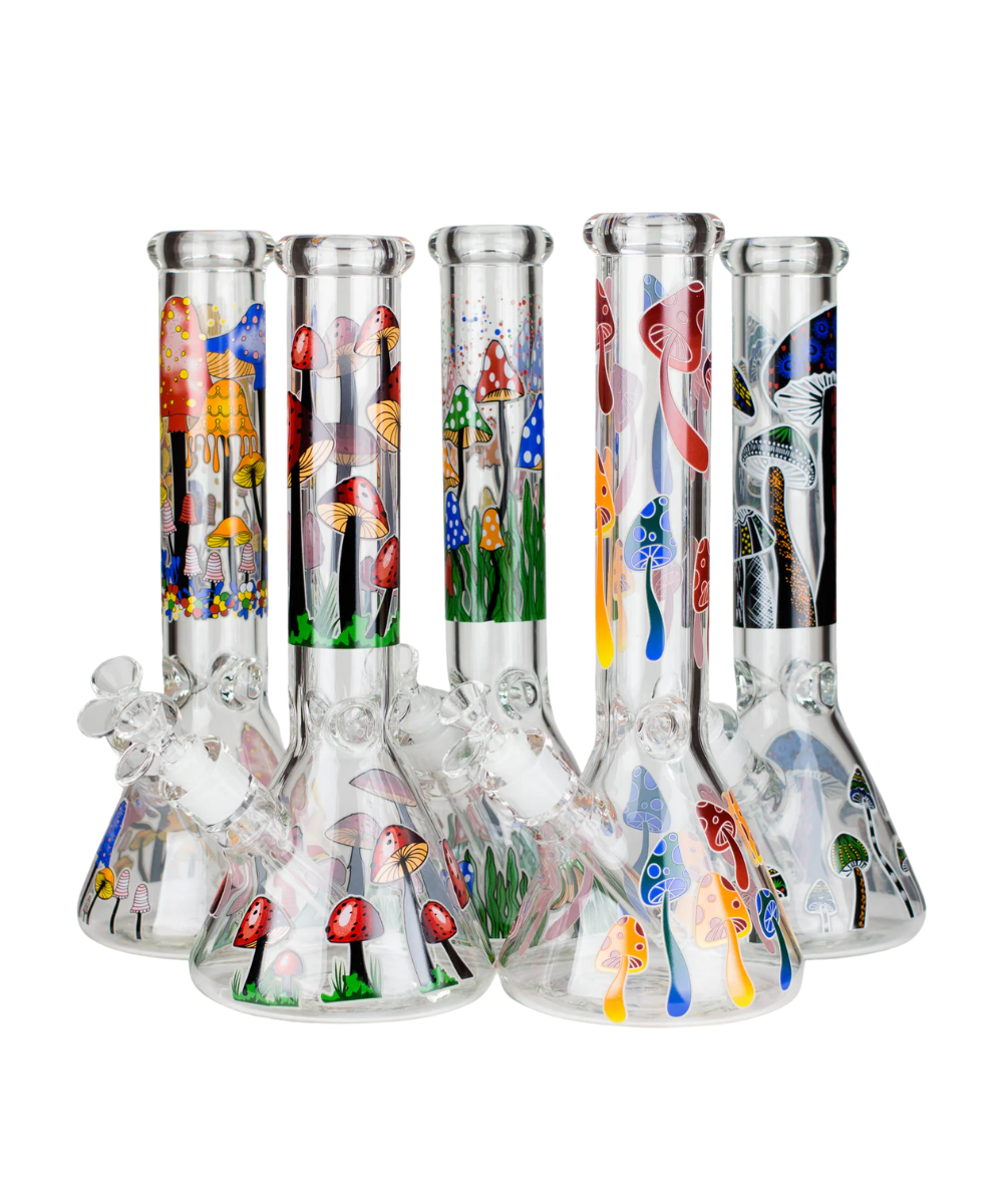 14" 7mm Thick Magic Mushroom Glass Beaker Bong