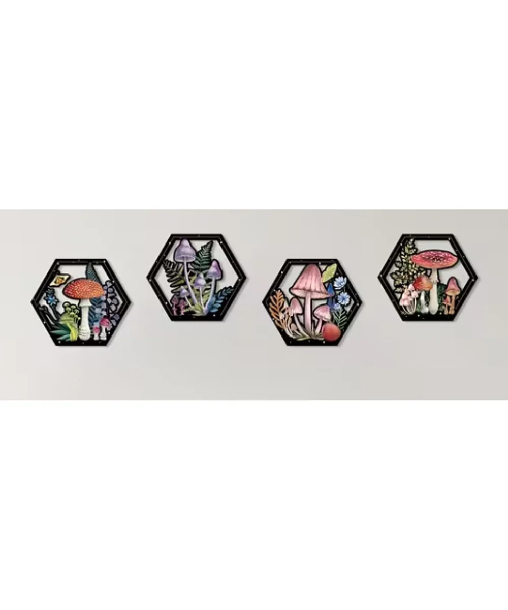 4 Piece Whimsical Mushroom Wooden Wall Art