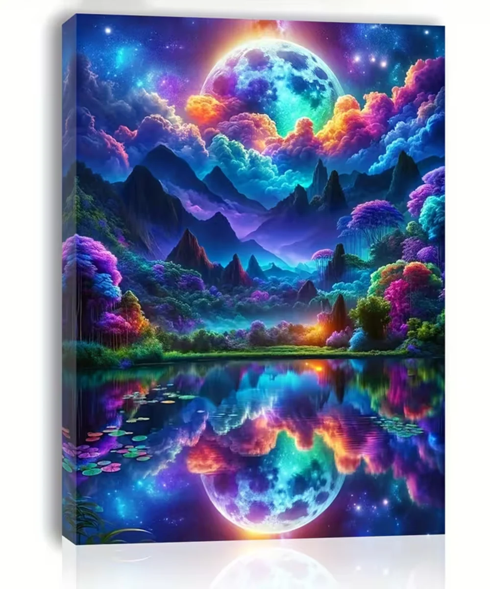 Colourful Moon Forest Canvas Painting