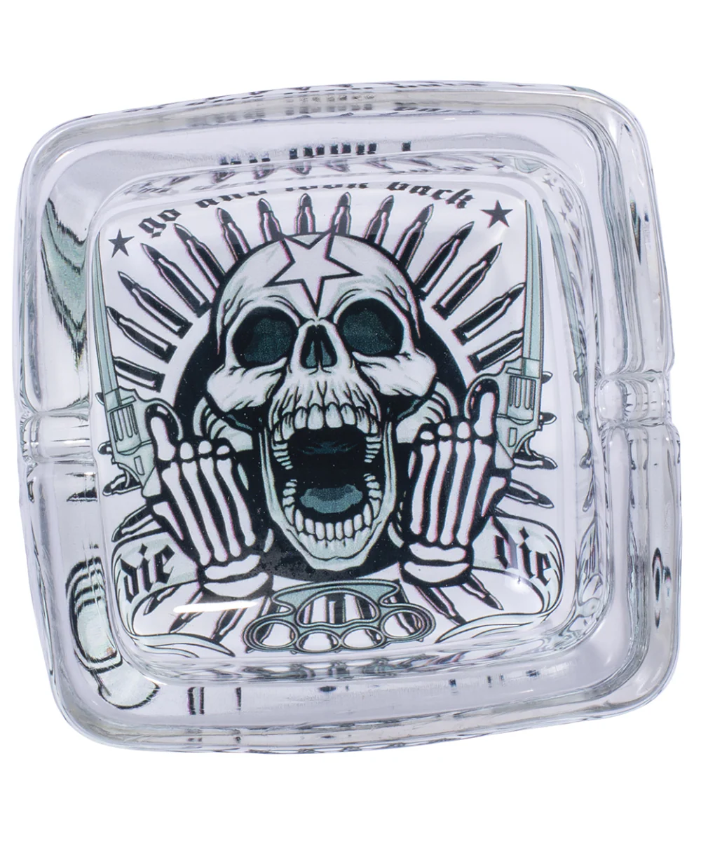 Fujima Skull Rebel Square Glass Ashtray