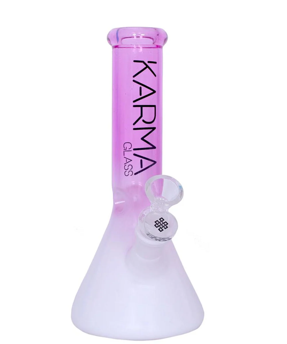 Karma Glass 9" Two Toned Pink & White Beaker Bong