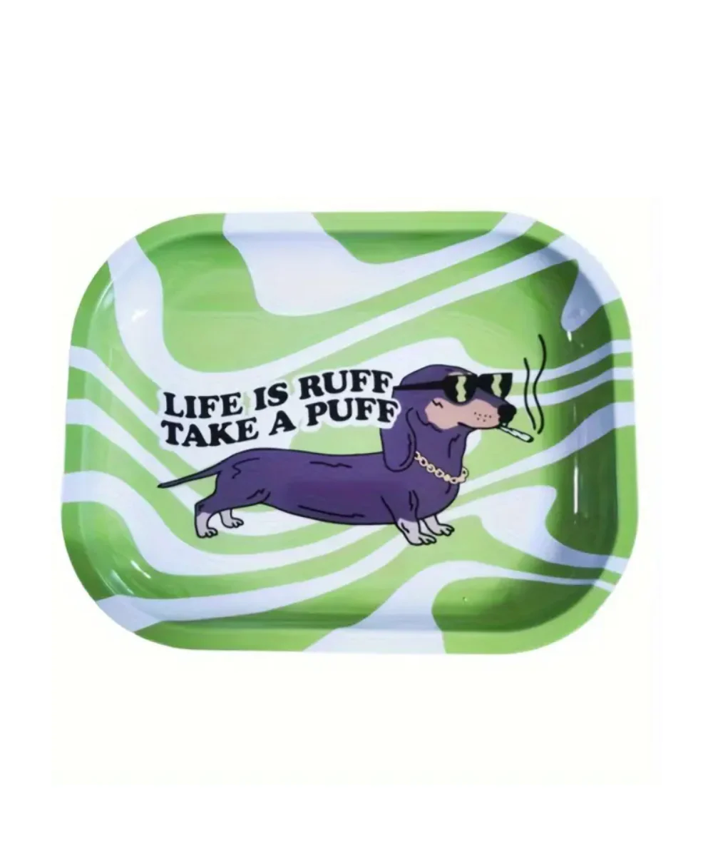 Life Is Ruff Take A Puff Small Metal Rolling Tray