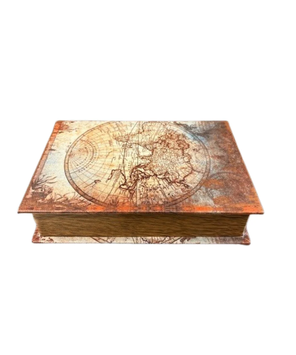 Medium Rusty Map Book Box With Magnet