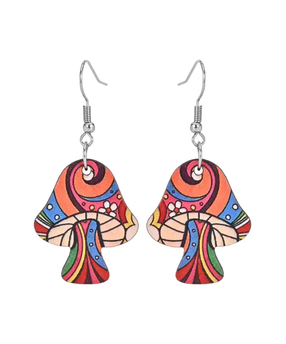 Wooden Mushroom Earrings